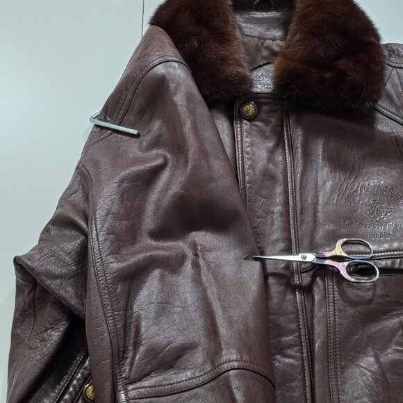 Santa Barbara Polo Racquet Club Leather Jacket Men 50 Brown LS Equestrian Vtg - Picture 12 of 16